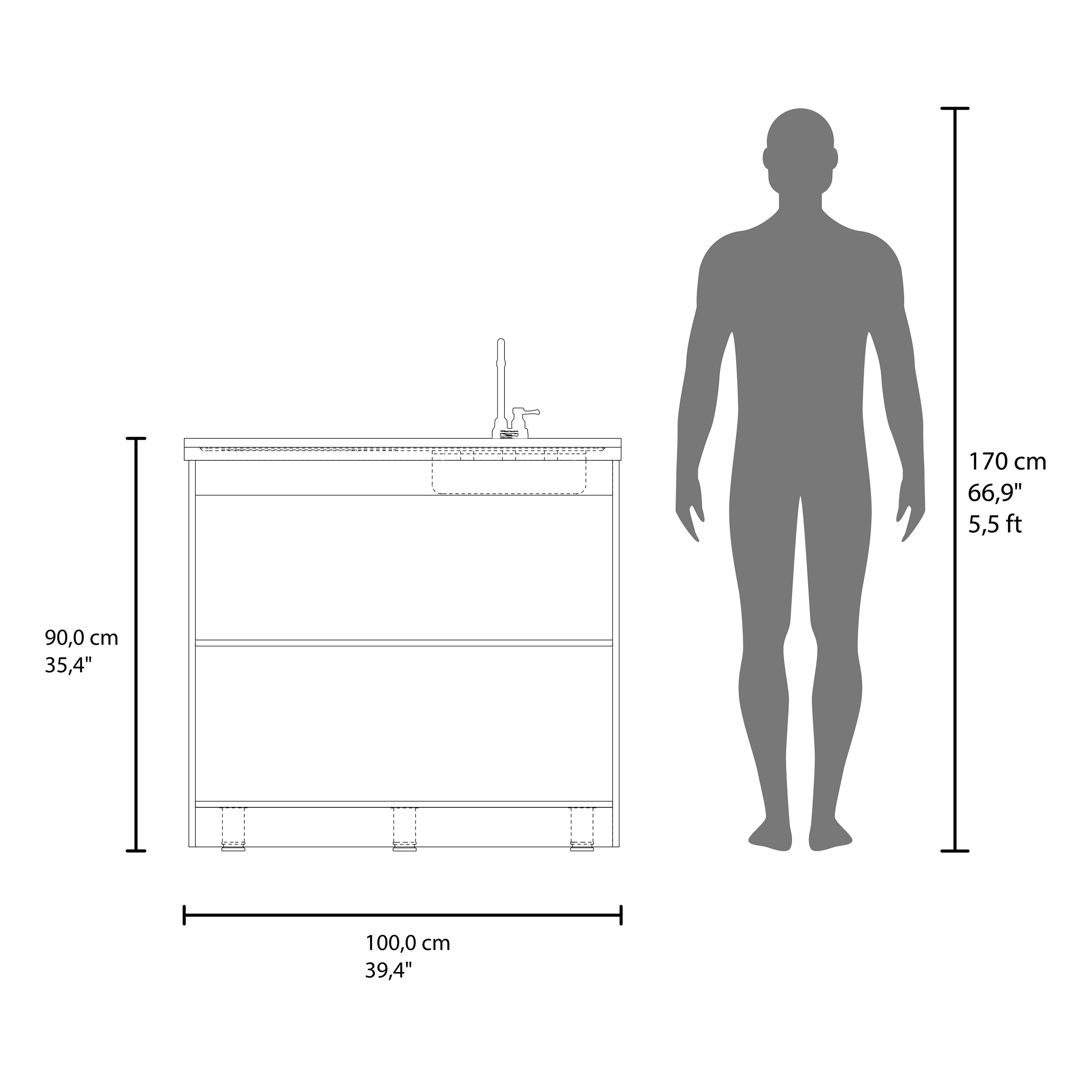 Salento Freestanding Sink, Double Door Cabinet, Two Shelves, White / Natural Oak