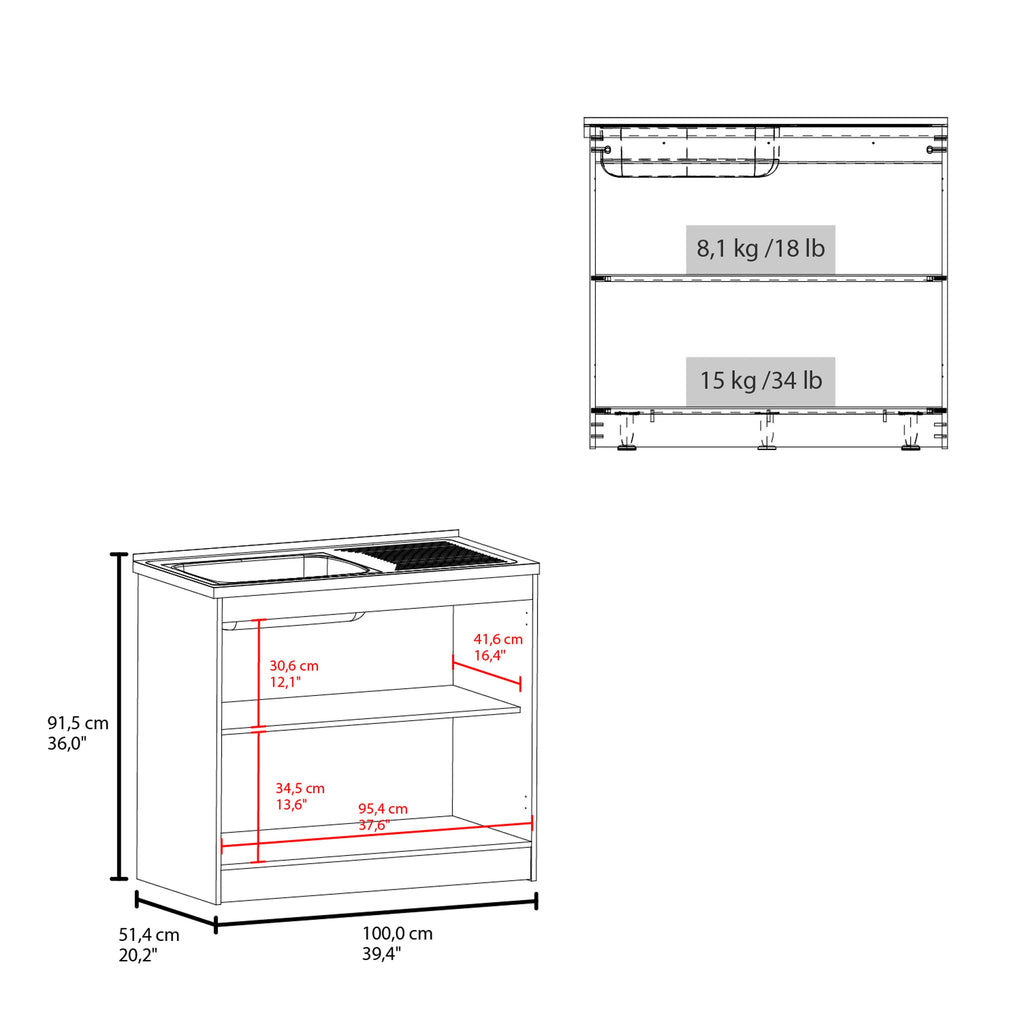 Utility Sink Cabinet 36' H, 2 Doors, 2 Shelves, White Oak - Kitchen