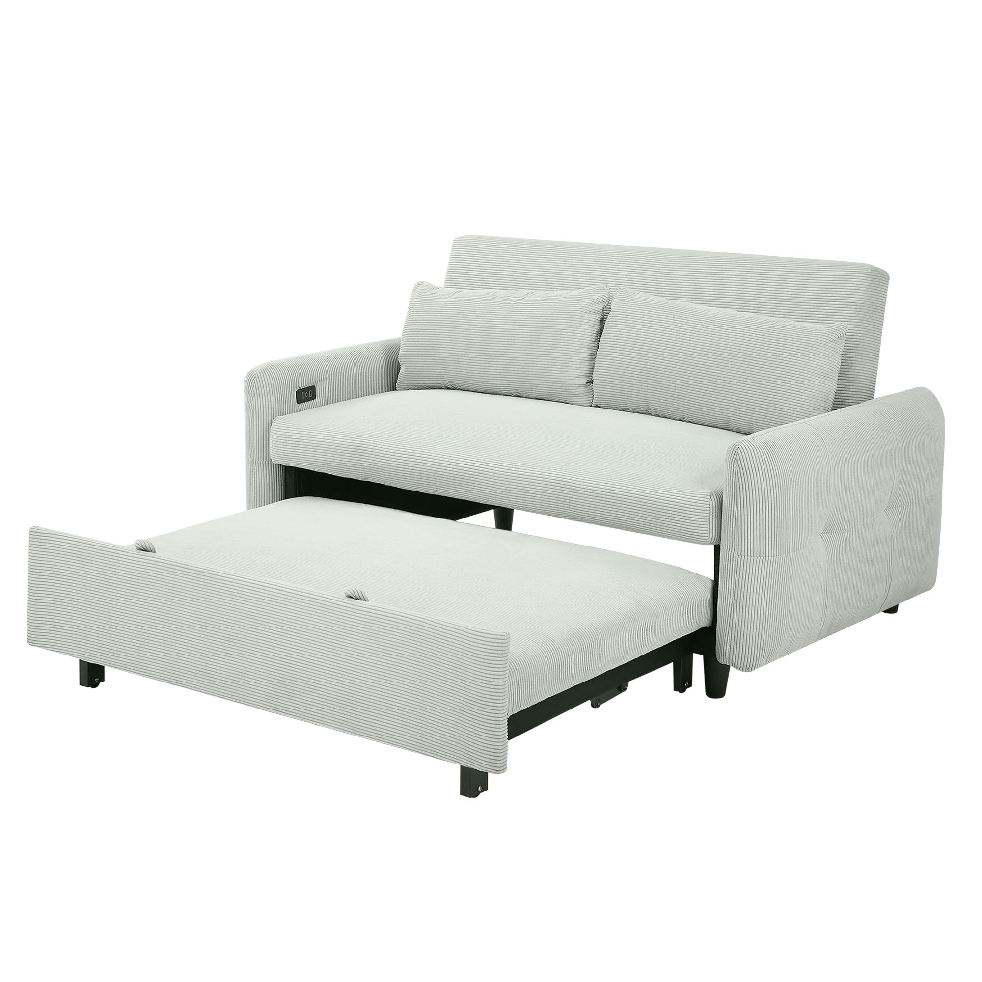 Modern Convertible Pull-out Sofa Bed Loveseat with USB Ports, Light Grey-Green Corduroy, 57.48 Inches
