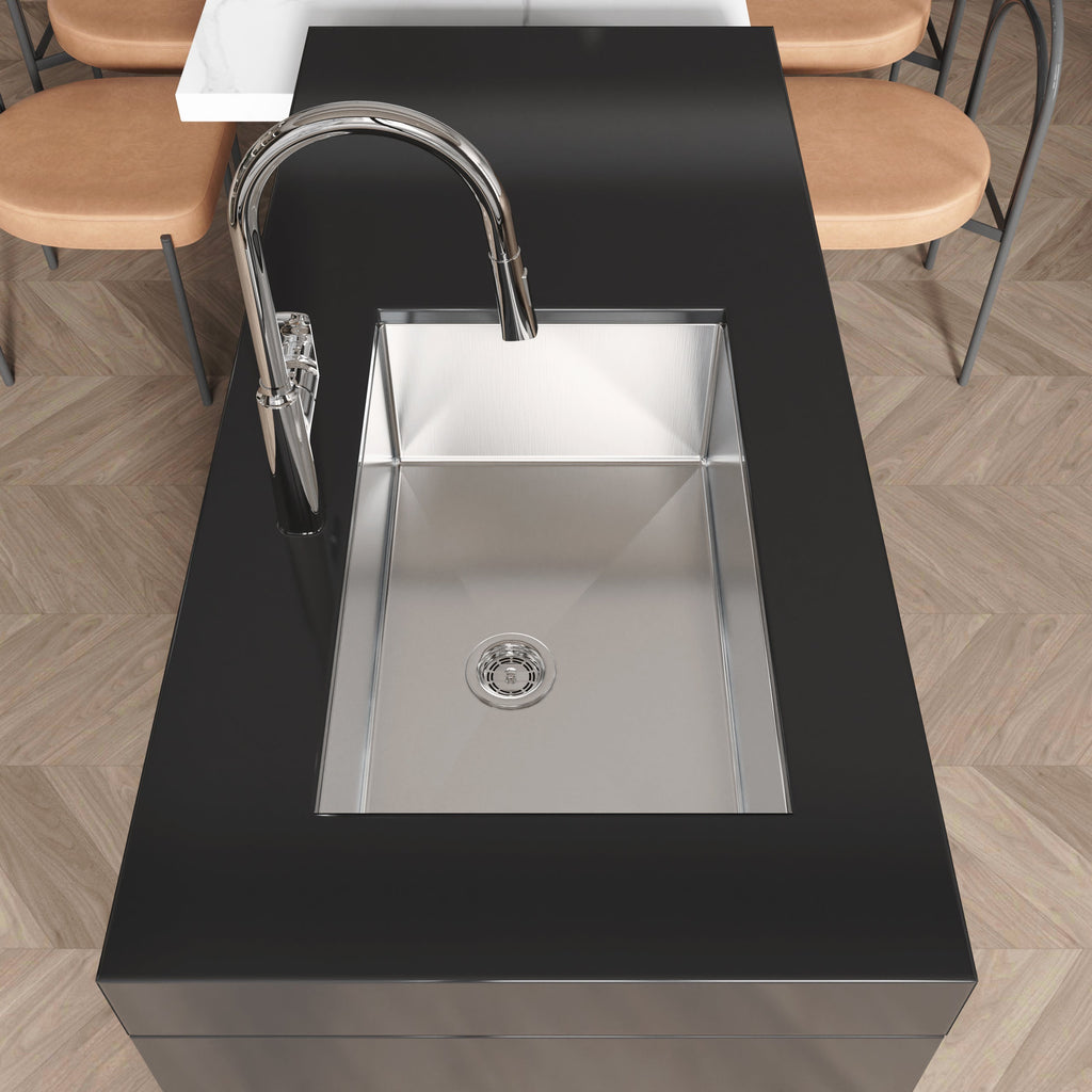 Stainless Steel Kitchen Sink, 30″x19″ Drop In Single Bowl, Undermount Handmade Sink in Brushed Nickel, with US Standard Drain and Hook, LS-SSBR05