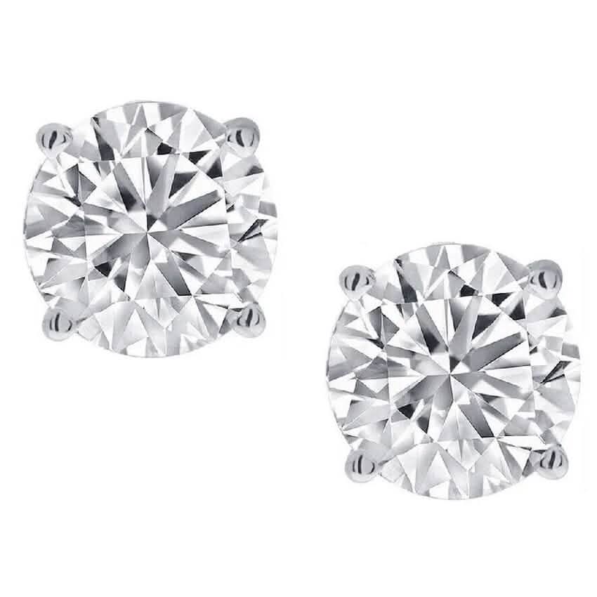 1/2 Ct TW Real Natural Round-Cut Diamond Solitaire 14K Gold Stud Earrings
