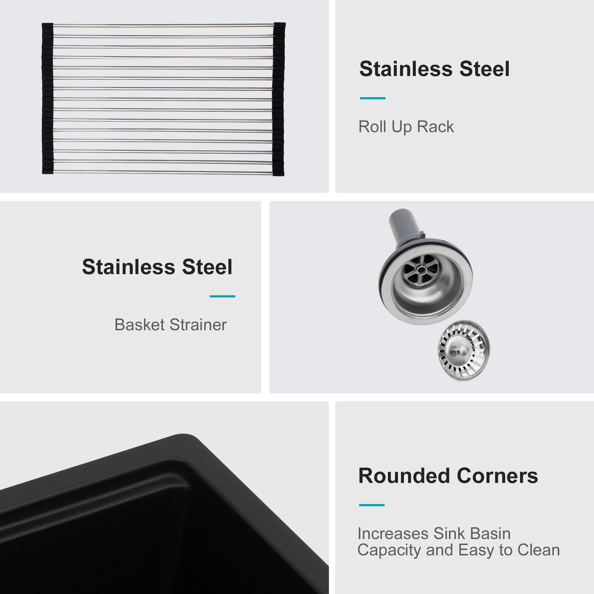 Quartz Kitchen Sink - 30' x 19' Black Granite Composite Workstation Undermount Kitchen Sink