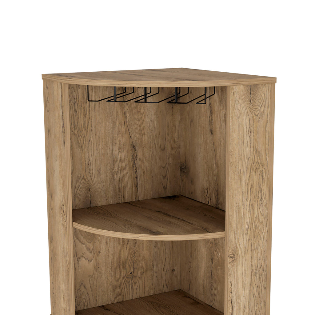 Oban Corner Bar Cabinet with Five Shelves , Eight Bottle Cubbies and Steamware Macadamia