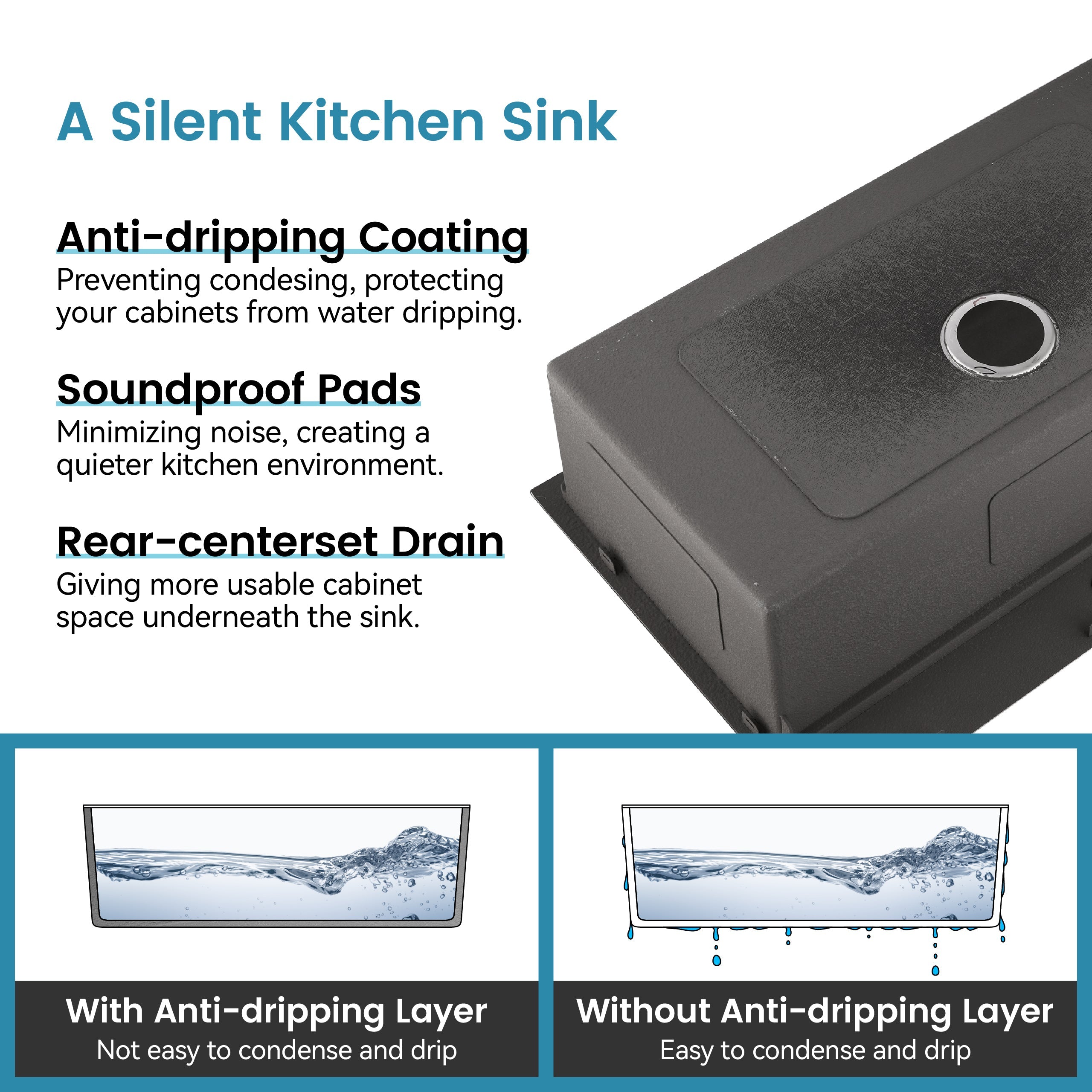 Stainless Steel Kitchen Sink, 30″x22″ Single Bowl, Overmount Handmade Sink in Black, with Cutting Board, Colander