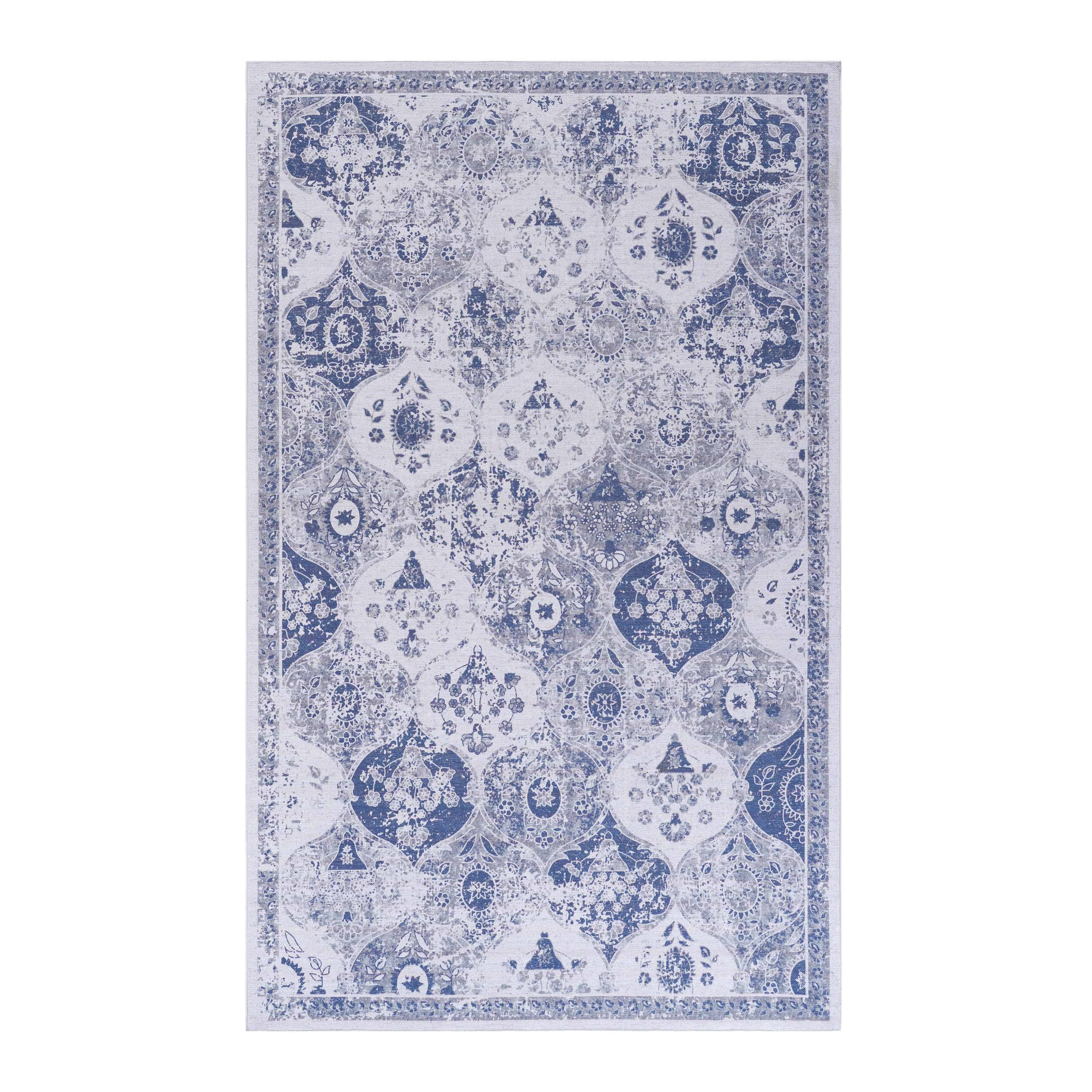 NAAR MAVAL Blue Washable Rug 2' x 3' Doormat Rug (Blue, 2' x 3')