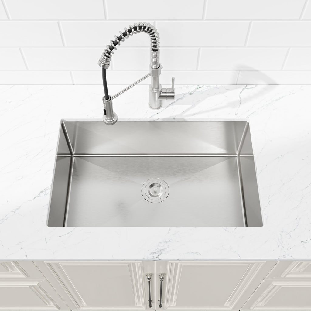 Stainless Steel Kitchen Sink, 30″x19″ Drop In Single Bowl, Undermount Handmade Sink in Brushed Nickel, with US Standard Drain and Hook, LS-SSBR05