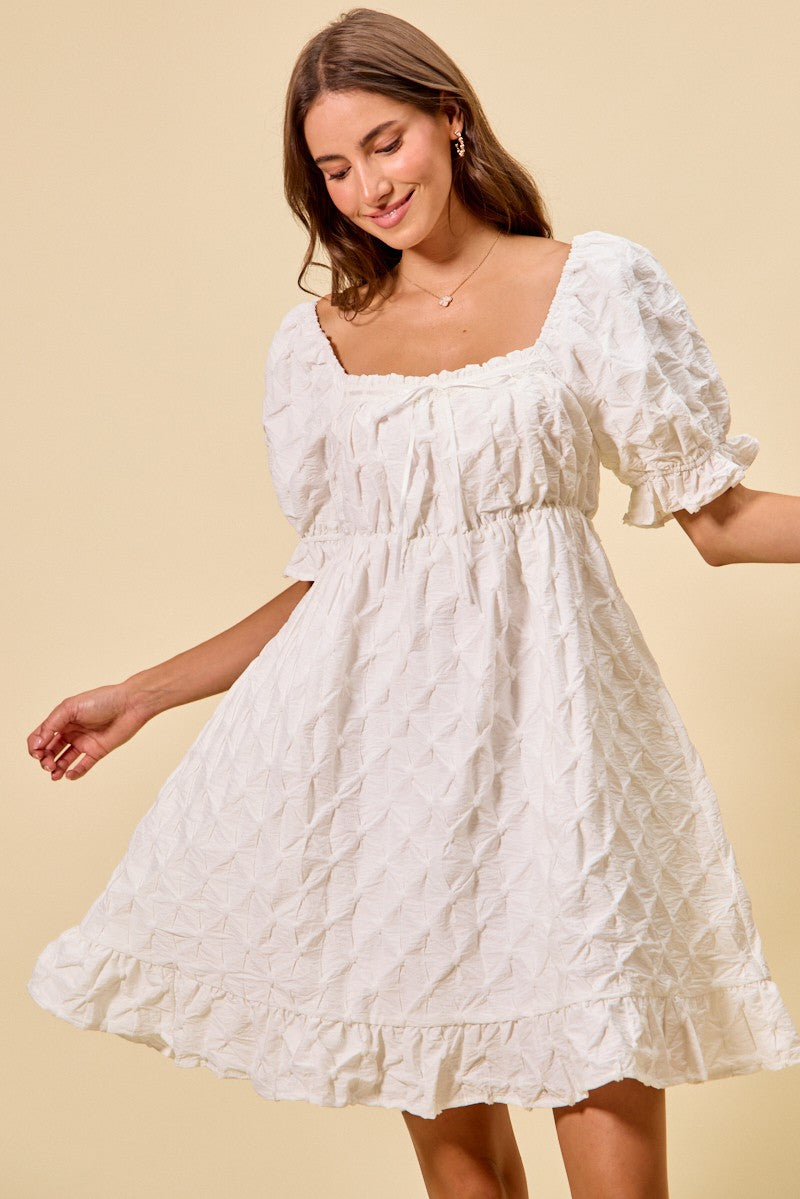 SO ME Texture Woven Ruching On Bust Mini Dress
