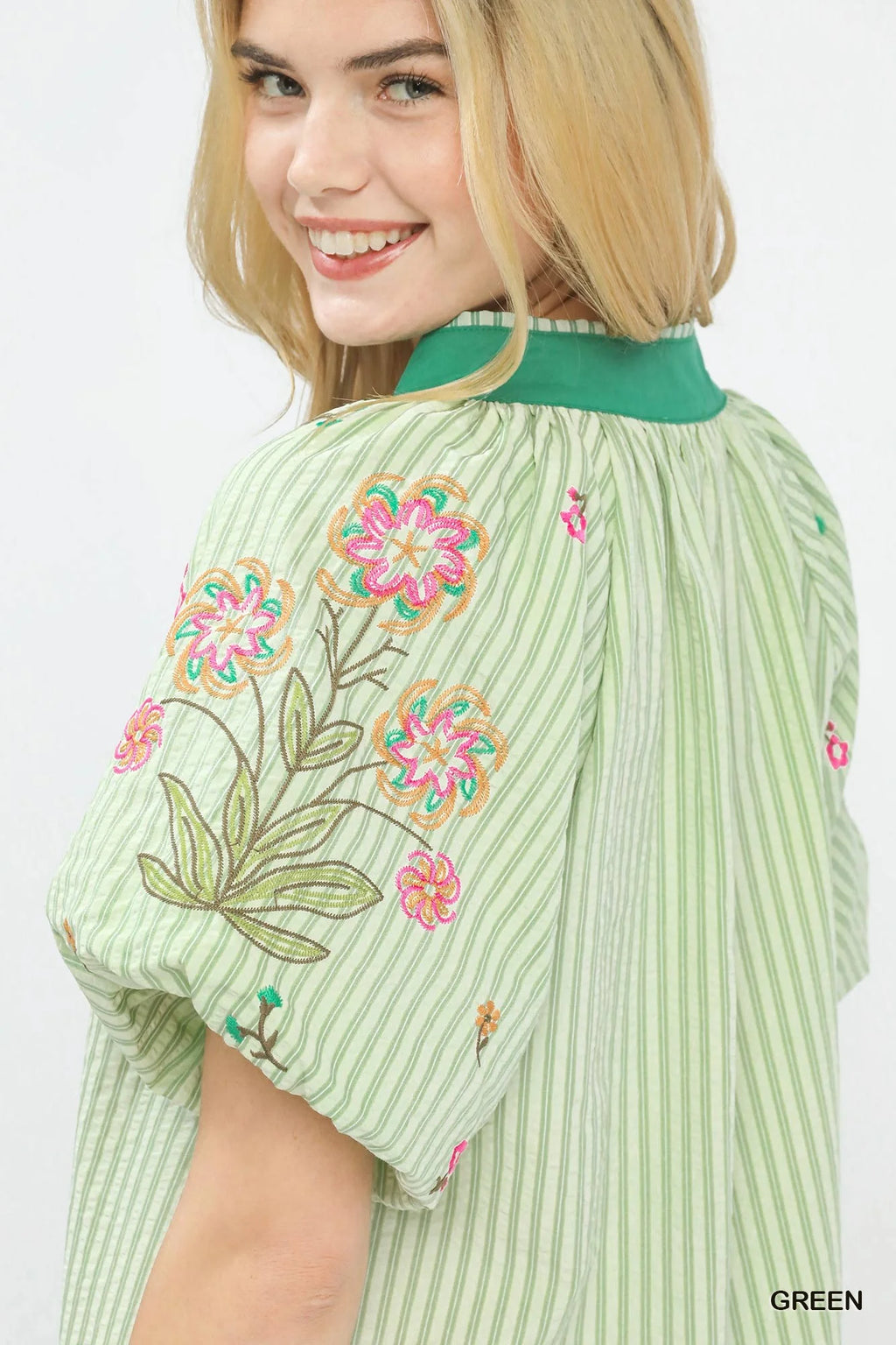 Umgee Embroidered Stripe Top