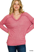 Zenana Soft Melange Hacci Exposed Seam Hi-low Tee