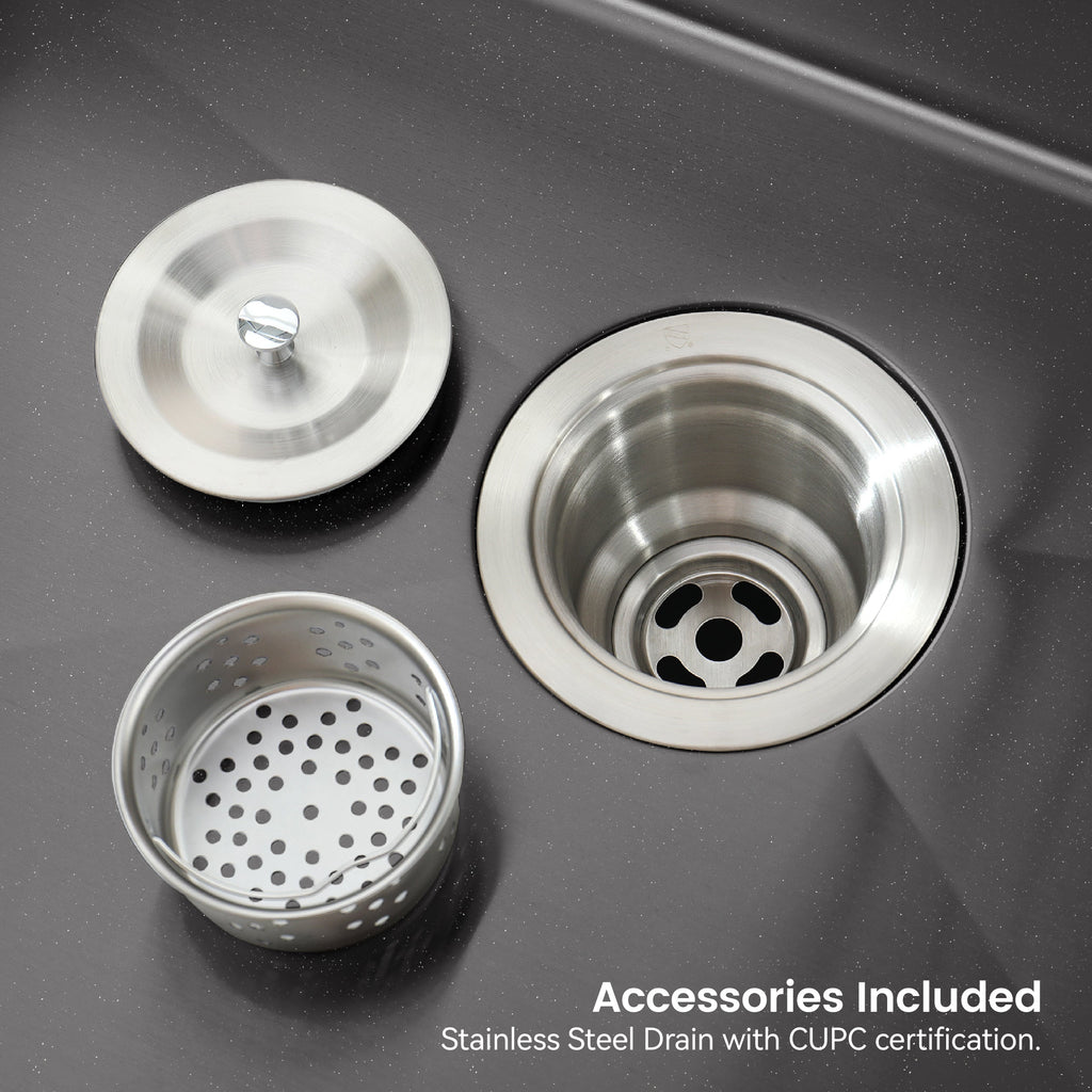 Stainless Steel Kitchen Sink, 27″x19″ Single Bowl, Undermount Handmade Sink in Black, with US Standard Drain and Hook