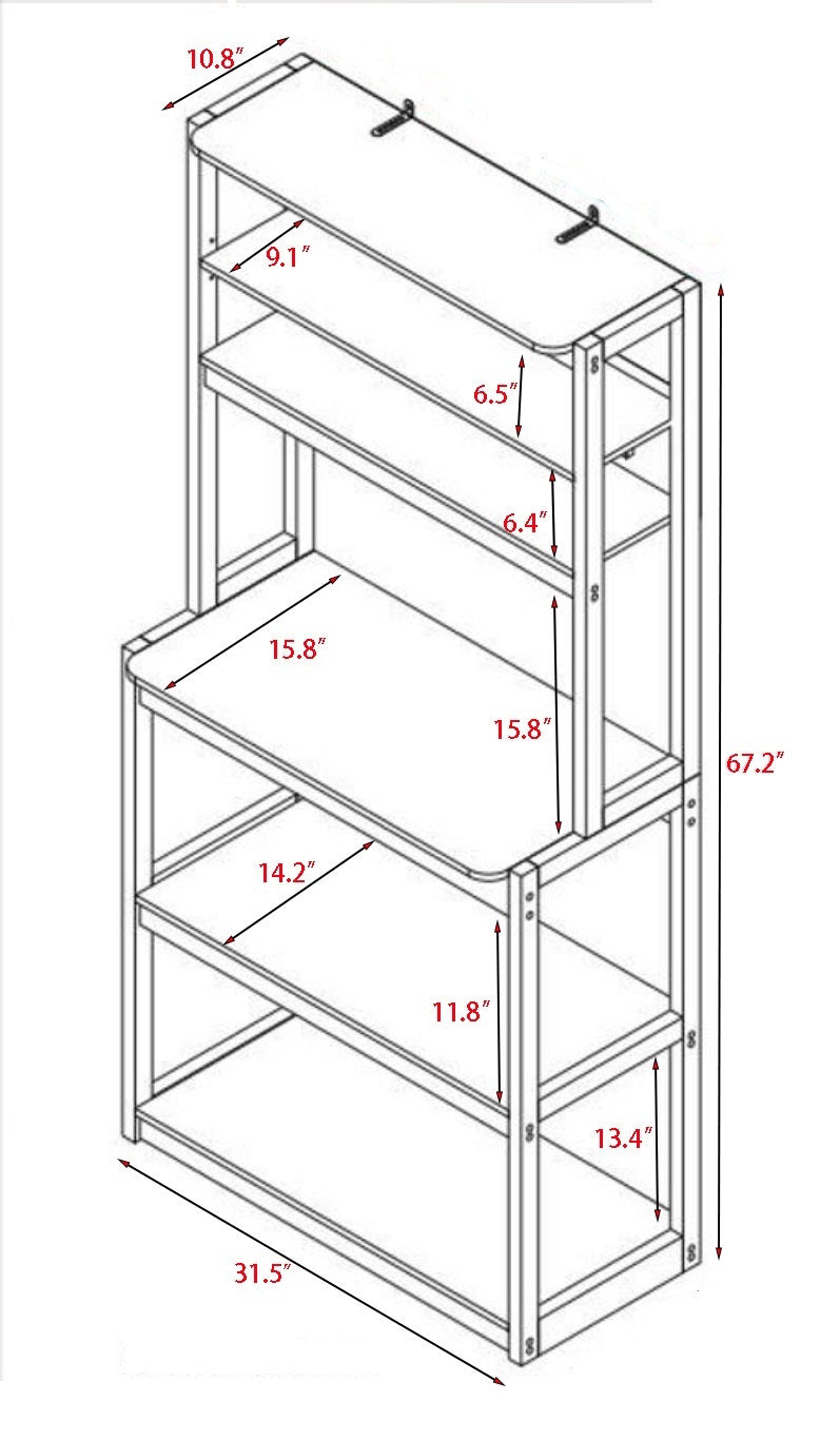 31.5' White and Black color 5-Tier Bakers Rack for Kitchen with Storage, Coffee Bar, Kitchen Shelves,  Microwave Stand
