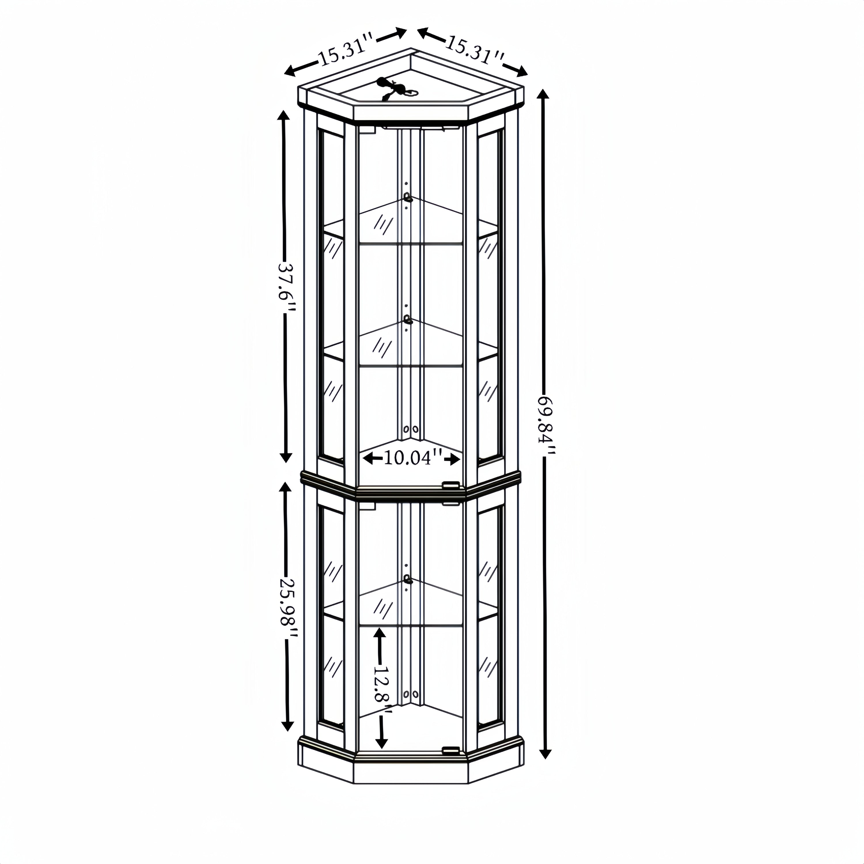 Lighted Corner Curio Cabinet - Display Case for Living Room, Antique Collectibles, Wine & Bar Glass Storage - Elegant Corner Design with Lights Included- White