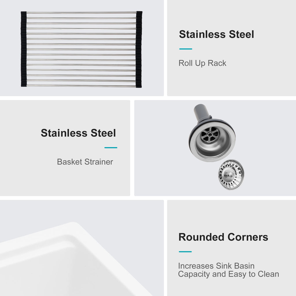 Quartz Kitchen Sink - 32' x 19' White Granite Composite Workstation Undermount Kitchen Sink
