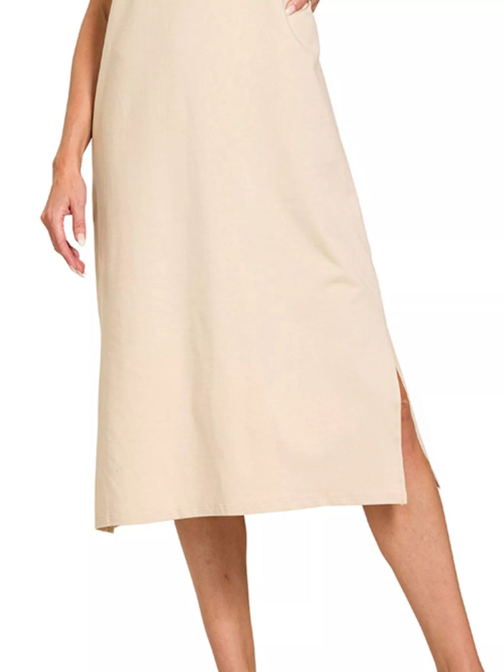 Zenana Round Neck Side Slit Midi Dress