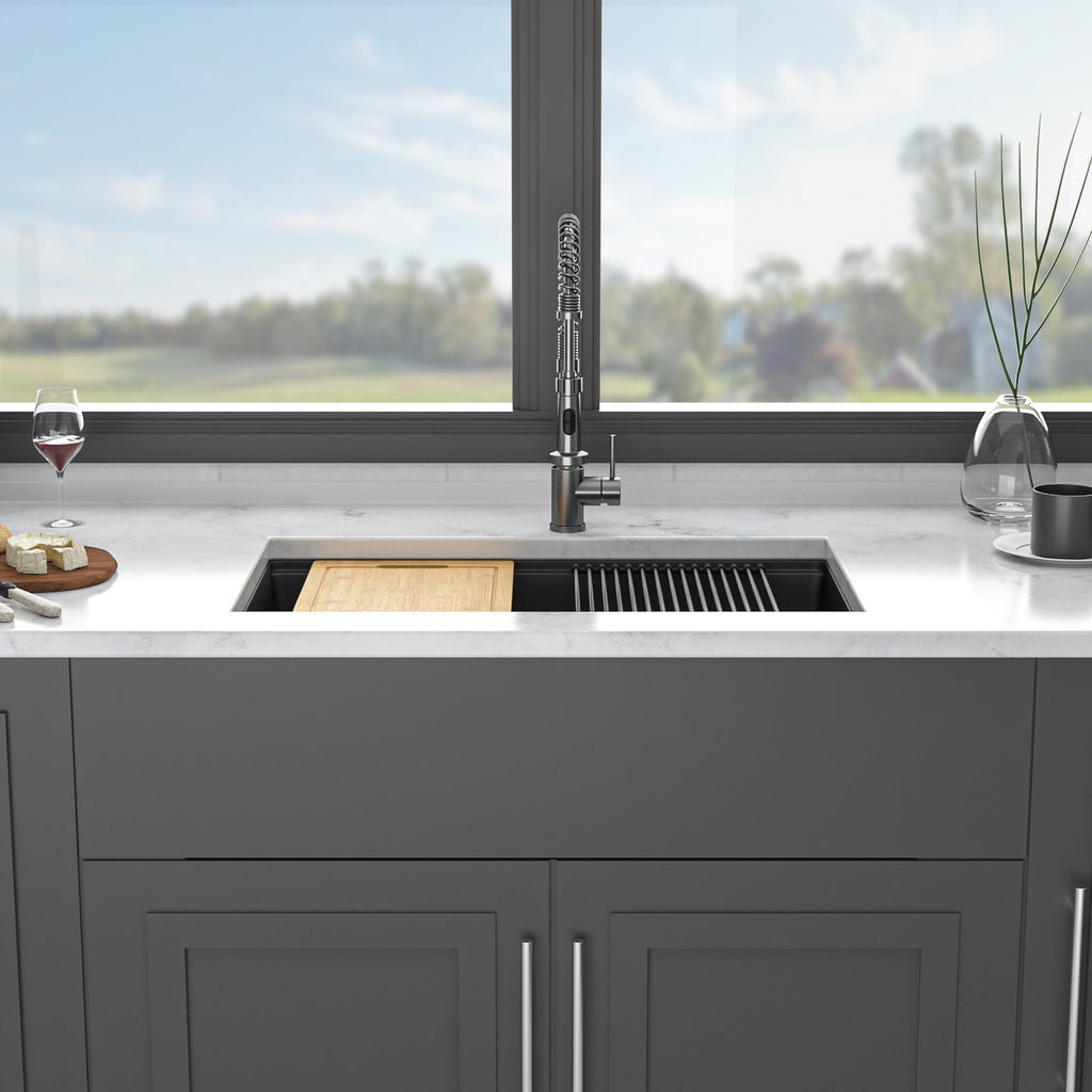 Quartz Kitchen Sink - 30' x 19' Black Granite Composite Workstation Undermount Kitchen Sink