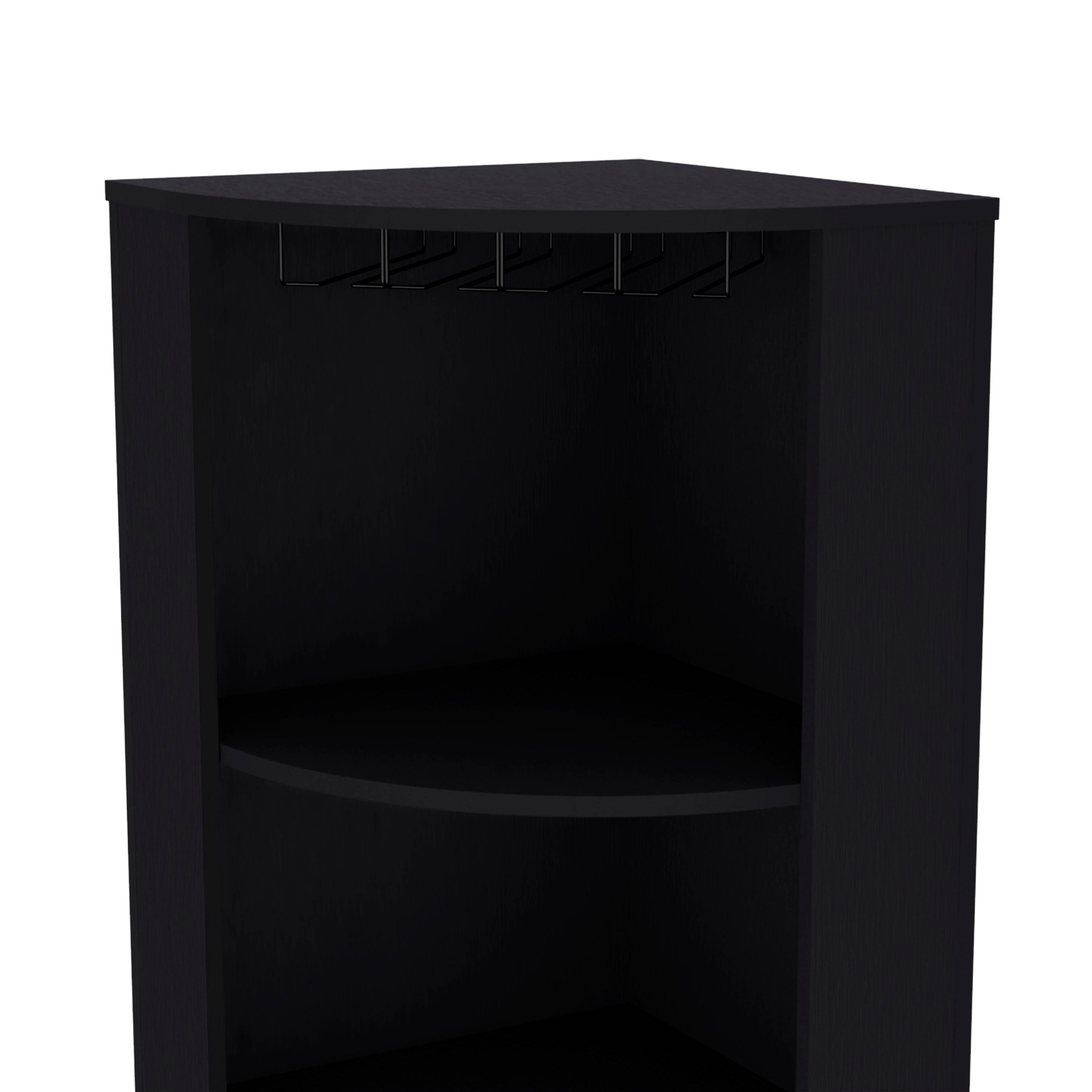 71' Corner Bar Cabinet with Five Shelves, Eight Bottle Cubbies and Stemware,Black