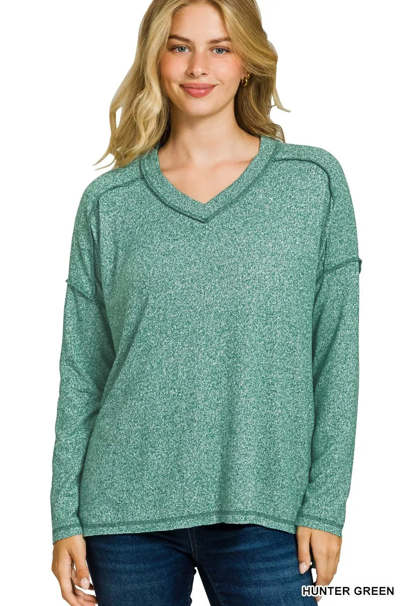 Zenana Soft Melange Hacci Exposed Seam Hi-low Tee