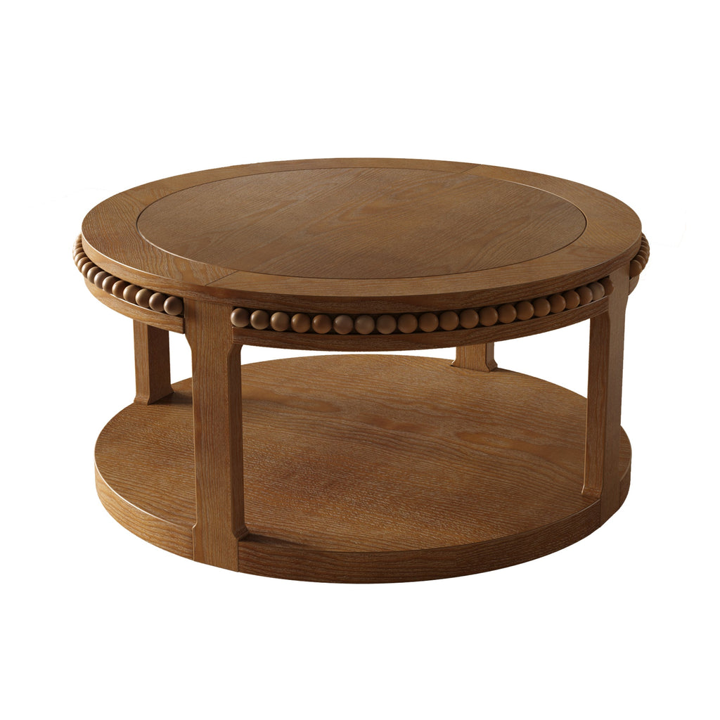 31.5 Inch Round Solid Wood Coffee Table & Sofa Table - Two-Tier Thickened Top, Sturdy Legs, Circle Table for Living Room (Walnut)