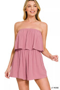 Zenana Woven Crinkle Strapless Rompers