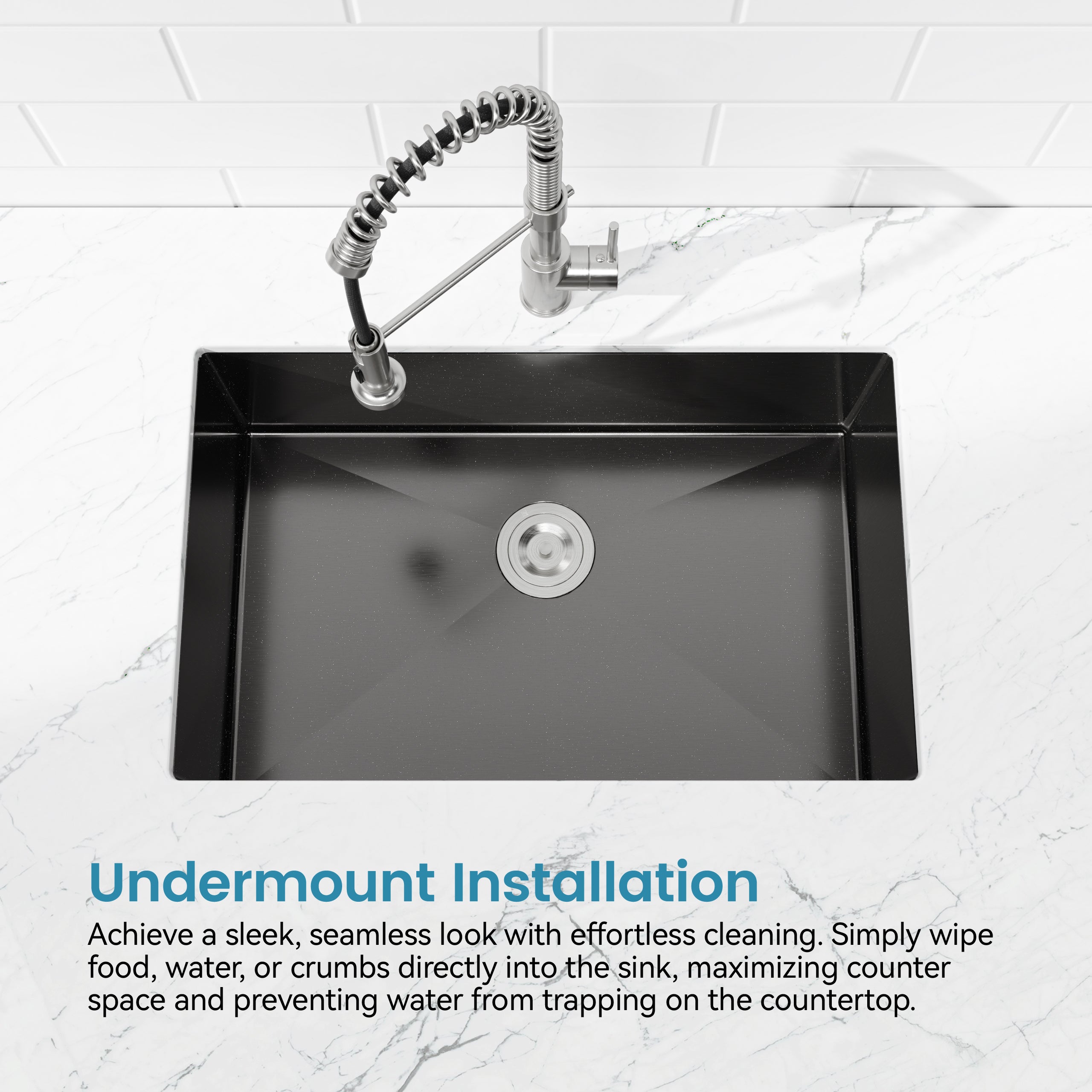 Stainless Steel Kitchen Sink, 30″x19″ Single Bowl, Undermount HandmadeSink in Black, with US Standard Drain and Hook, SS-BL-05