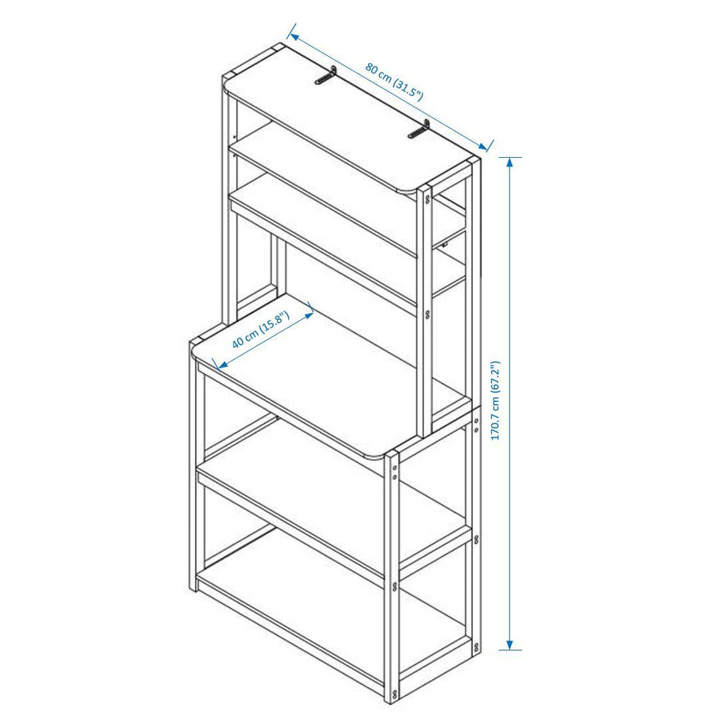 31.50' White and Rustic Brown color 5-Tier Bakers Rack for Kitchen with Storage, Coffee Bar, Kitchen Shelves,  Microwave Stand