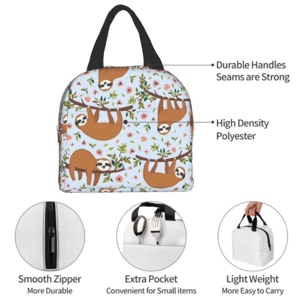 Giwawa Sloth Insulated Lunch Box 8 Capacity Blue Cartoon Animal Flower Trees