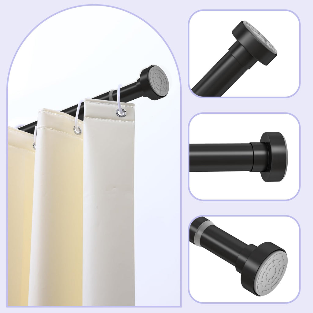 HTZON Adjustable Tension Shower Curtain Rod 34-43in Black Heavy Duty Iron