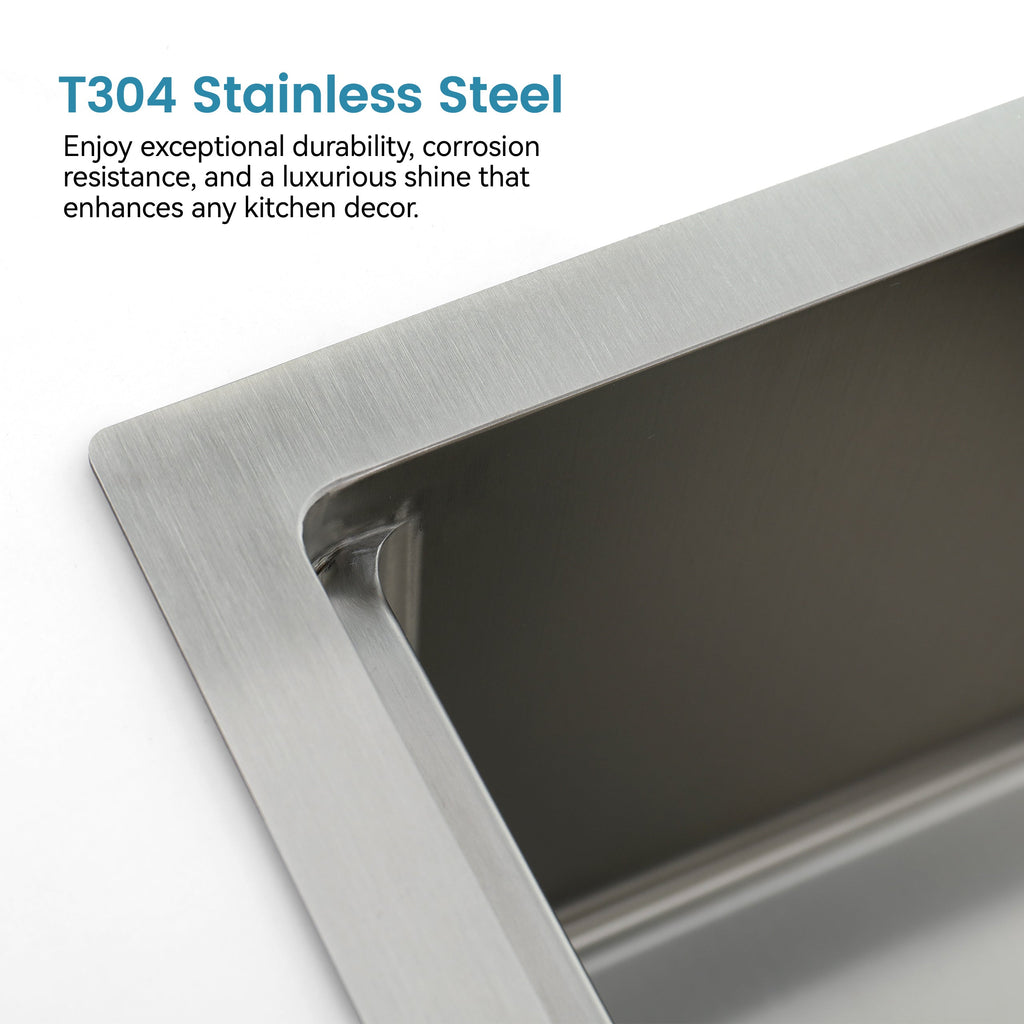 Stainless Steel Kitchen Sink, 33″x22″ Single Bowl, Overmount Handmade Sink in Brushed, with Cutting Board, Colander, SS-BR01D-332208