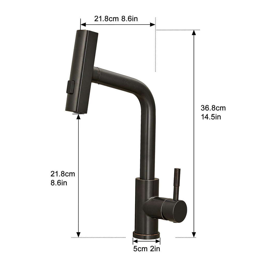 360° Rotation Pull-Down Kitchen Faucet with 3 Spray Modes - Oil Rubbed Bronze /Stainless Steel High-Arc Sink Faucet
