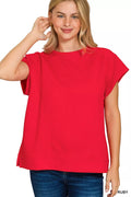 Zenana Textured Knit Jacquard Short Sleeve Top