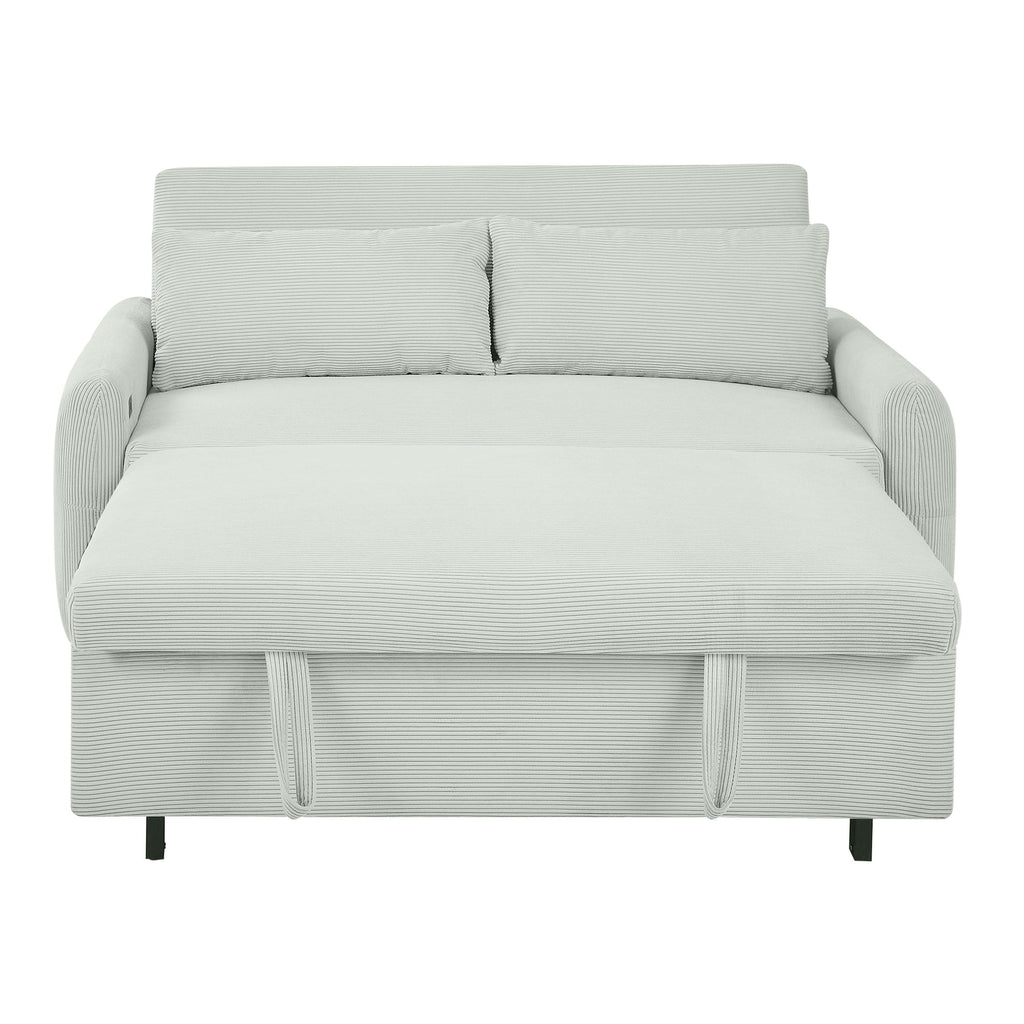 Modern Convertible Pull-out Sofa Bed Loveseat with USB Ports, Light Grey-Green Corduroy, 57.48 Inches