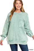 Zenana Halo Washed French Terry Exposed-seam Sweatshirt
