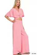 Zenana Woven Airflow Twisted Top & Wide Leg Pants Set