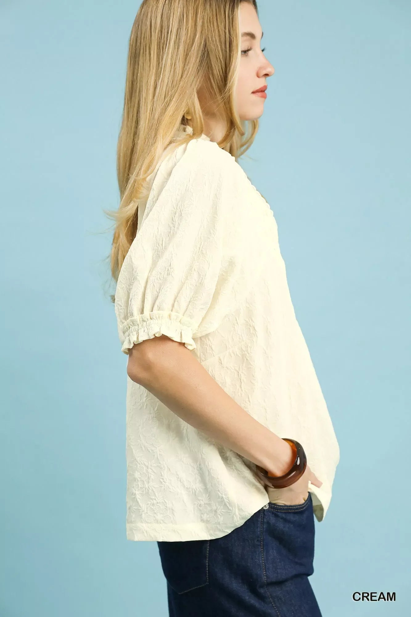 Umgee Textured Smocked Peasant Top