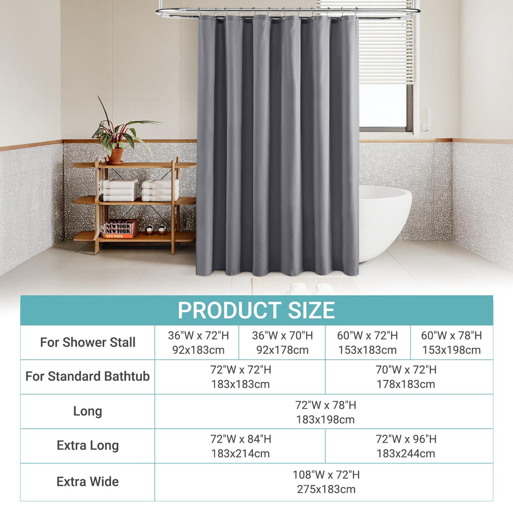 Jolilight Grey Linen Blend Shower Curtain Rustic Cottage 72x72 with Hooks