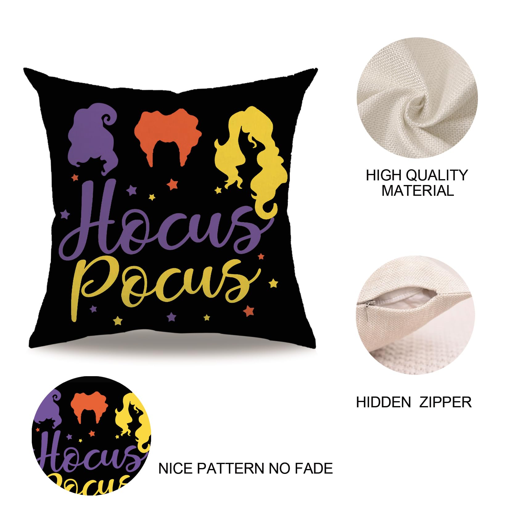 7COLORROOM Halloween Sanderson Sisters Pillow Covers 18x18 Black 4Pack