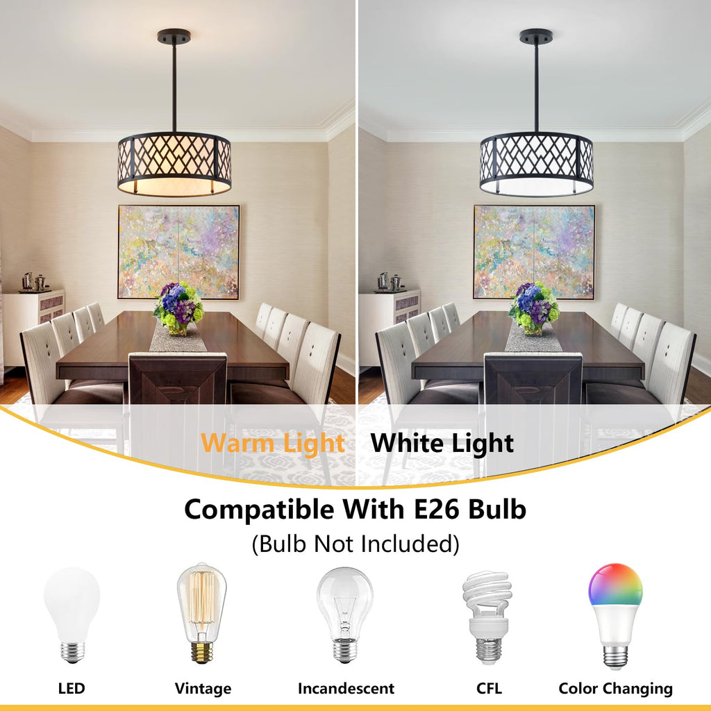 SGLfarmty 15.7in Black Drum Chandelier 3 Light Ceiling Fixture Farmhouse Pendant