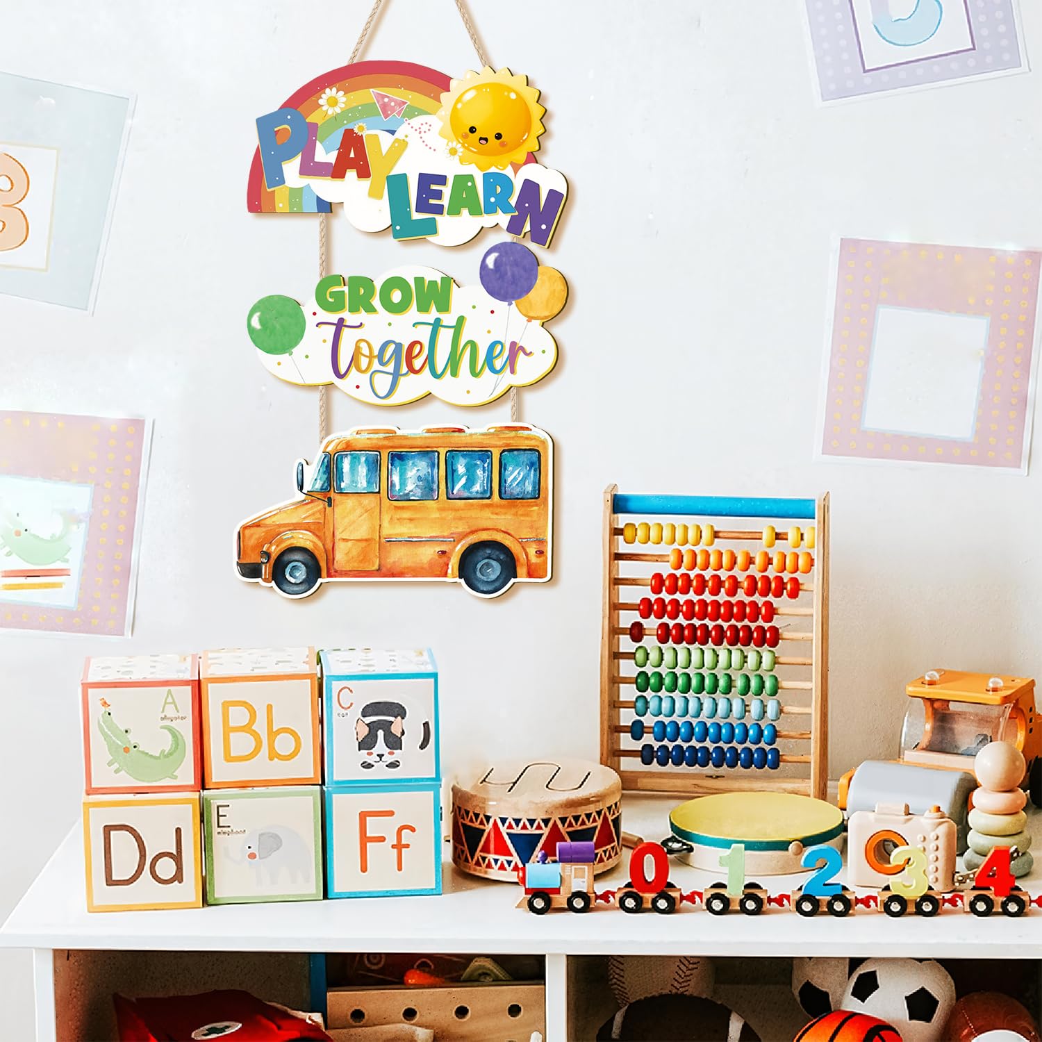 Aryroi Rainbow Wooden Classroom Door Sign School Decor 11.42x11.42 Yellow White