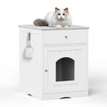White Wooden Pet House Cat Litter Box Enclosure with Drawer and Side Table, Indoor Cat Home Nightstand for Small Cats, MDF Construction, 18.9'' W x 20.9'' D x 25'' H