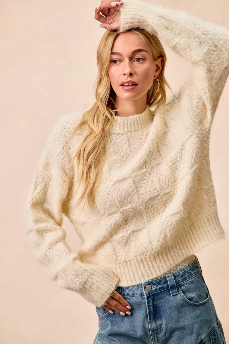 BiBi Checker Board Drop Shoulder Sweater