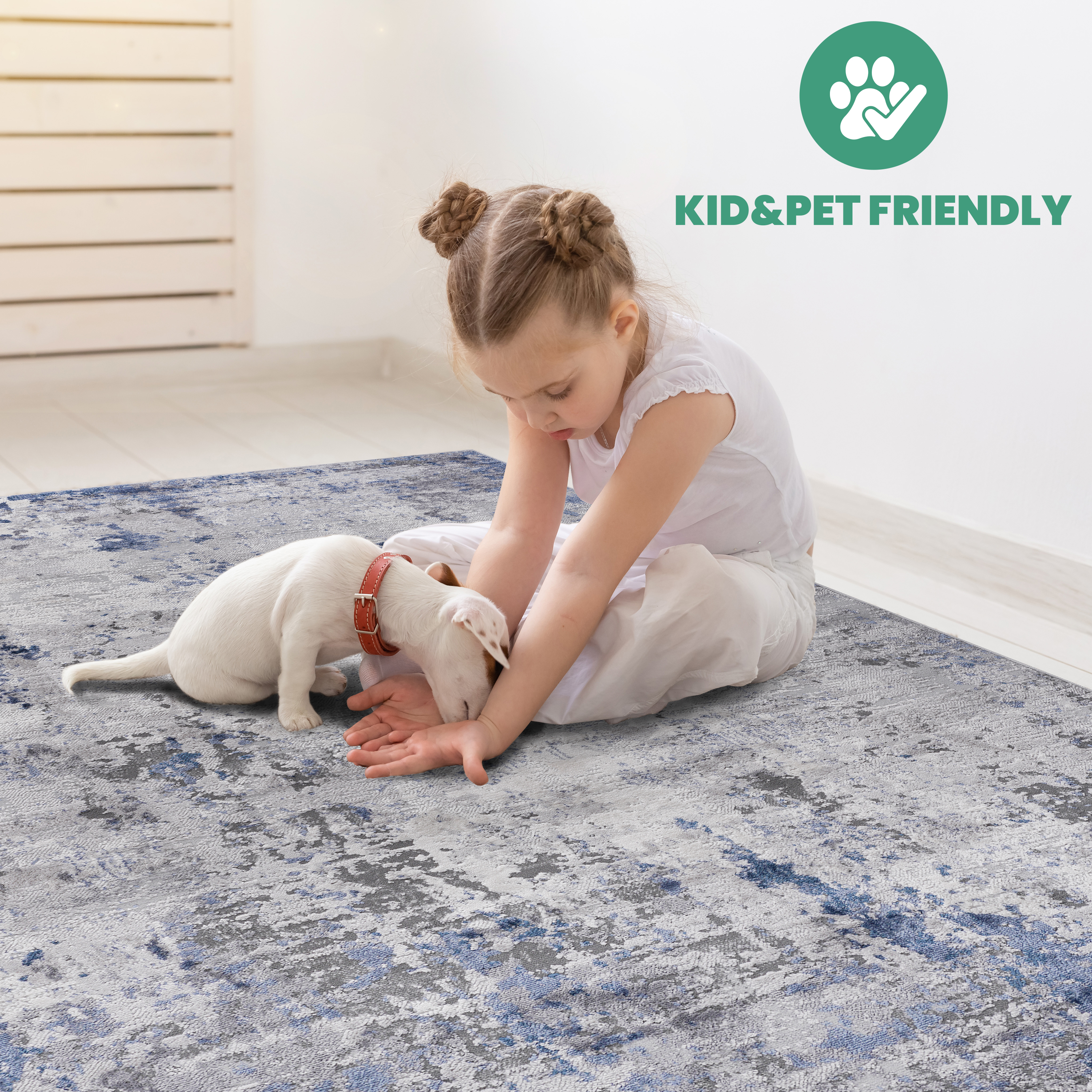 NAAR MARFI Collection 6X9 Silver / Blue / Abstract Area Rug