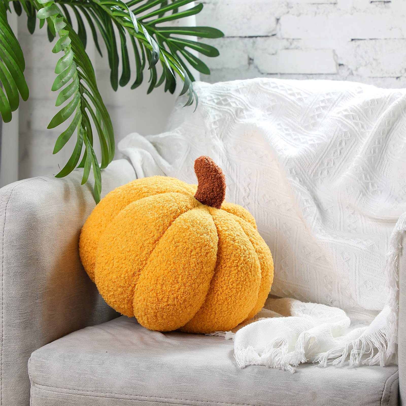 Queekay 2 Pcs Pumpkin Pillow Plush 11x9.5 Inch Fall Decor Ginger Cotton