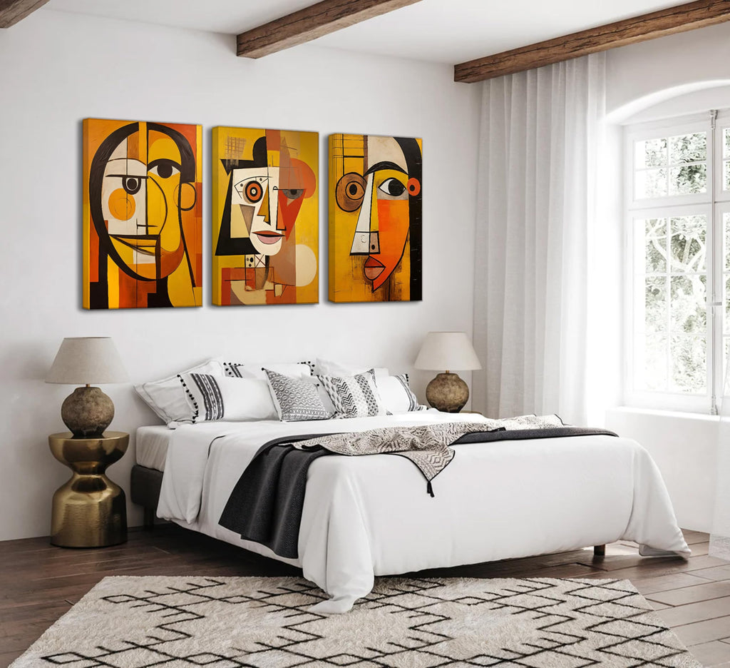 LAJDXSX 3 Pcs Abstract Portrait Canvas Wall Art Orange 12x16in Set
