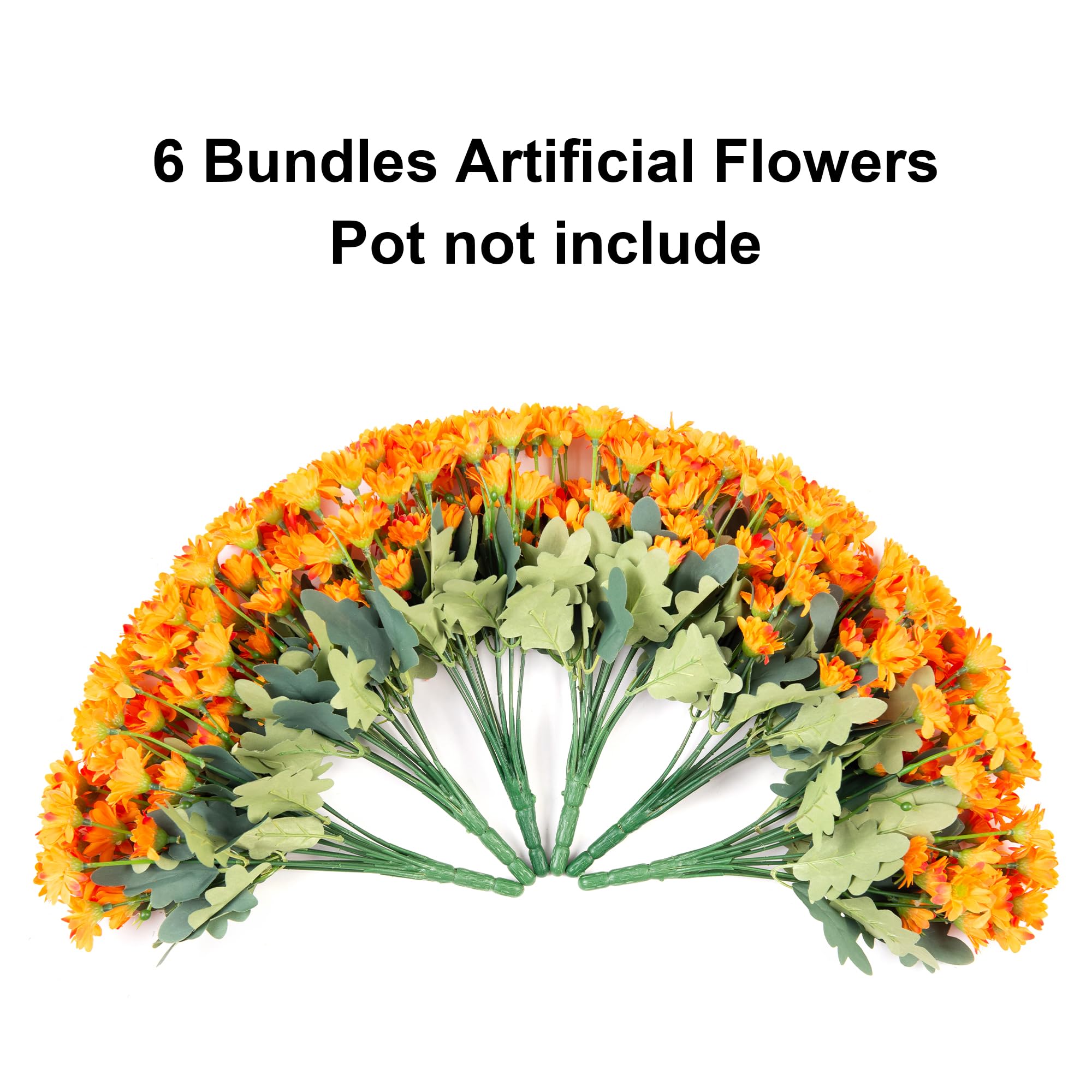 INSPRING Daisy Artificial Outdoor Silk Flowers 6 Bundles Orange UV Resistant