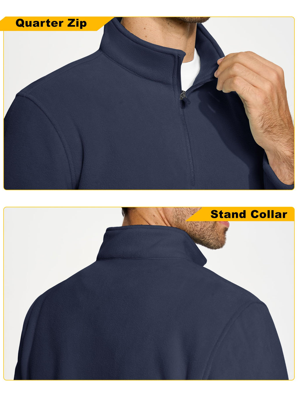 KEFITEVD Mens Quarter Zip Pullover Stand Collar Fleece Sweater Navy Size XL