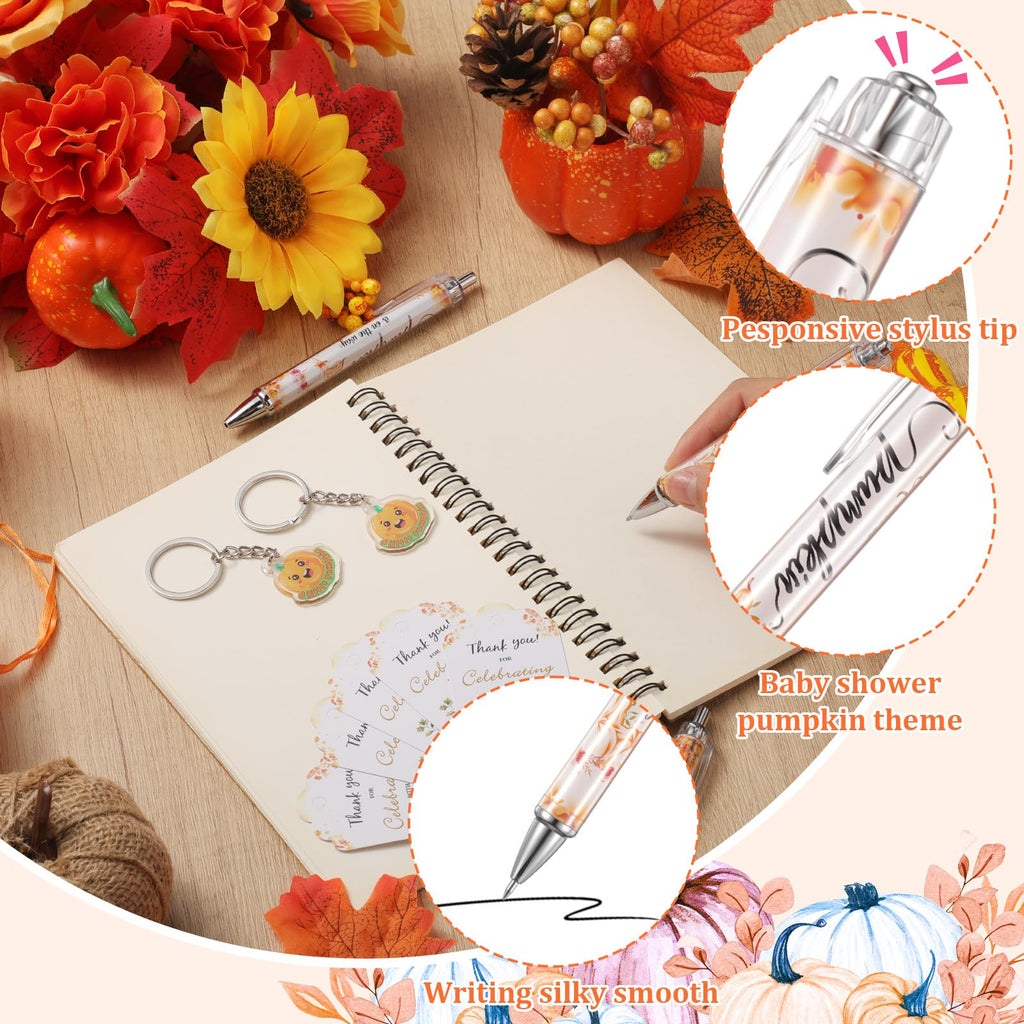 AmazingSpark 36 Sets Fall Baby Shower Favors Pumpkin Pens Keychains Orange