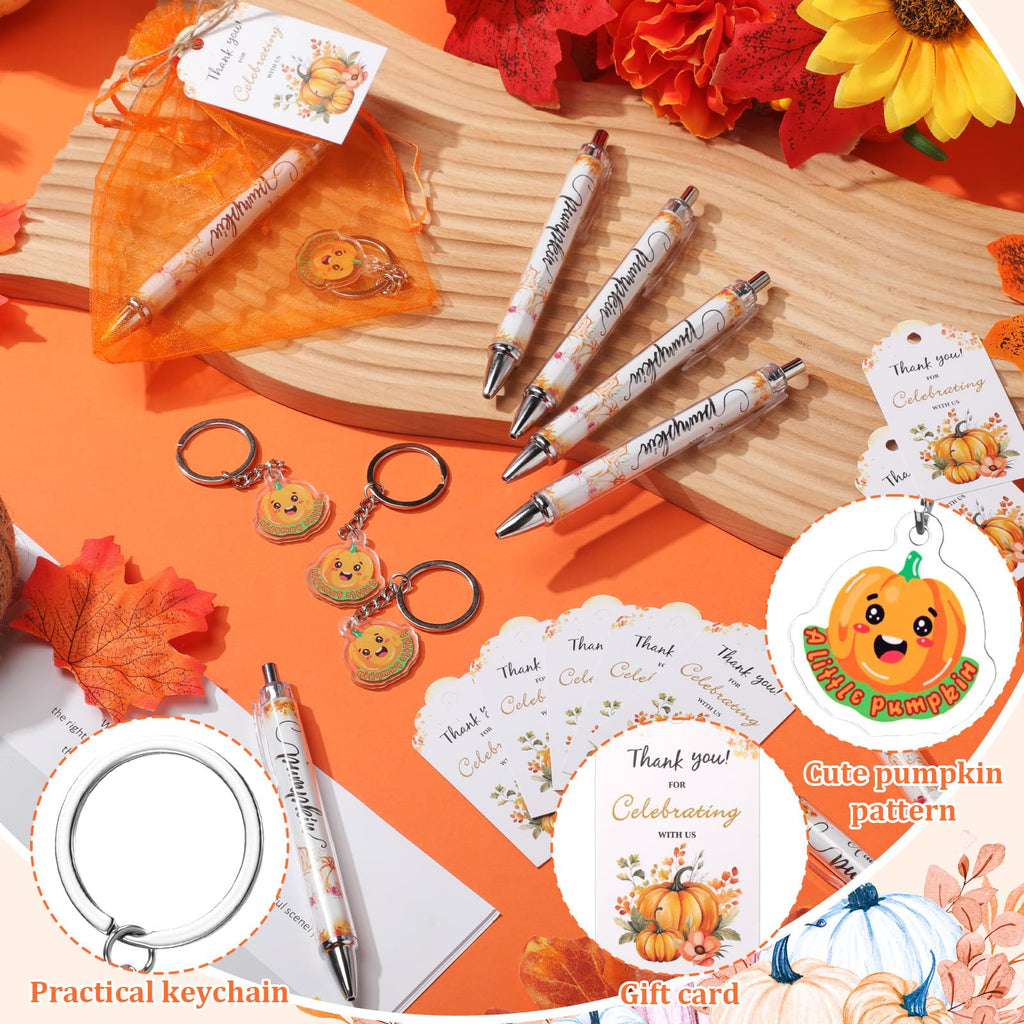 AmazingSpark 36 Sets Fall Baby Shower Favors Pumpkin Pens Keychains Orange