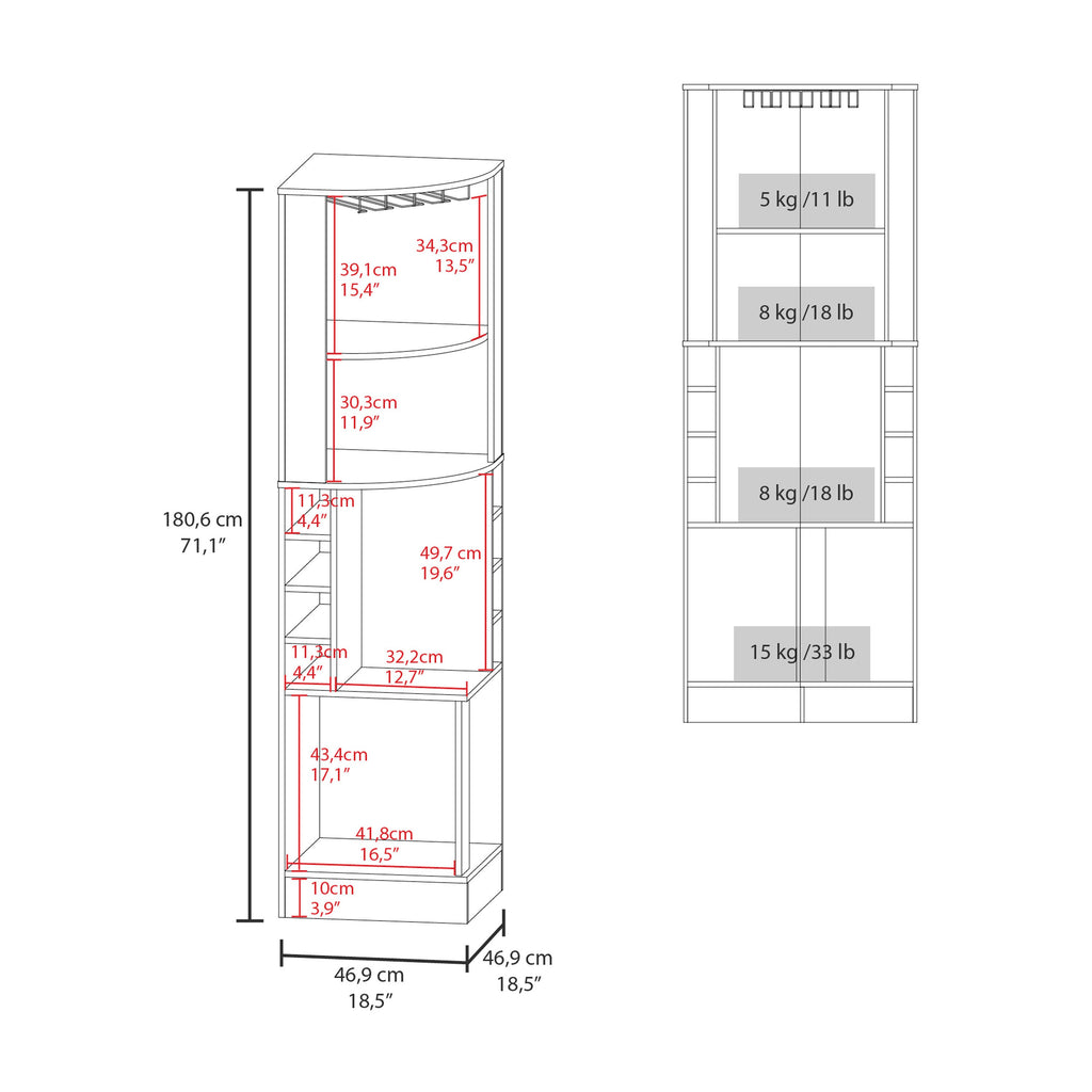 FM FURNITURE Page Corner Bar Cabinet with Wine Storage and Glass Rack. White
