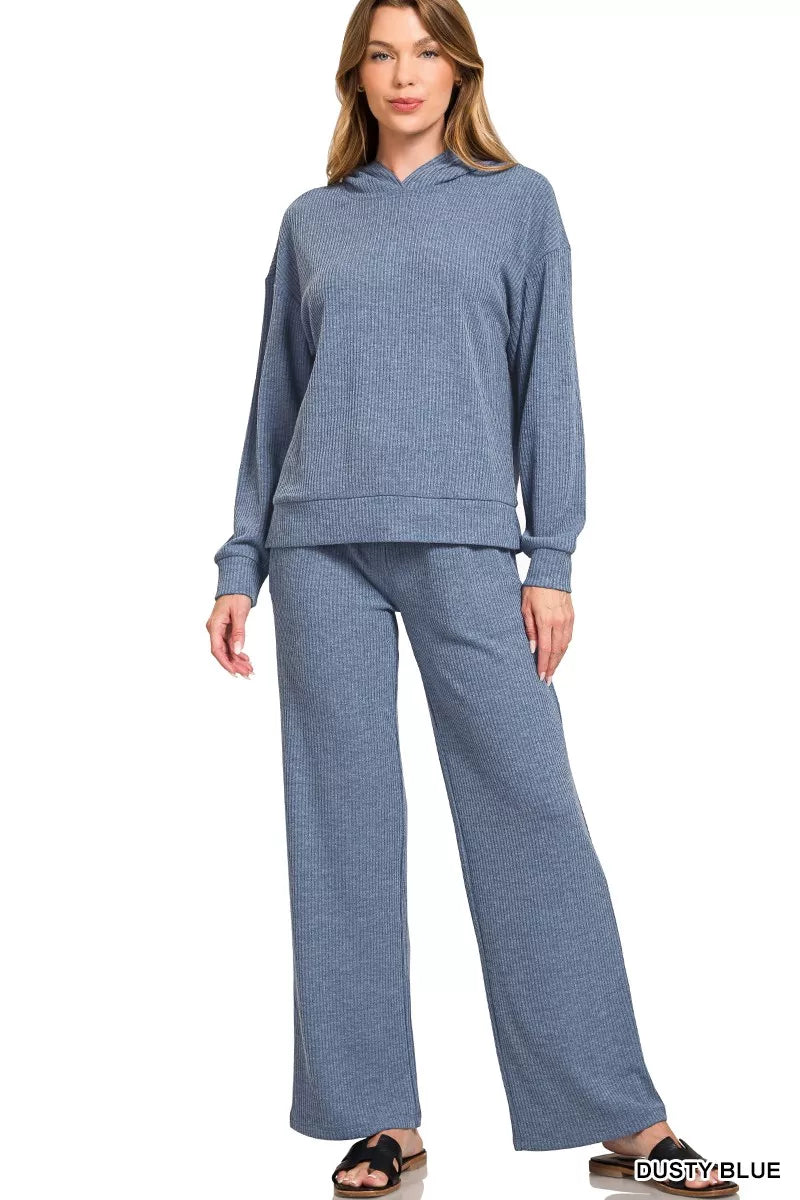 Zenana Ribbed Long Sleeve Hoodie