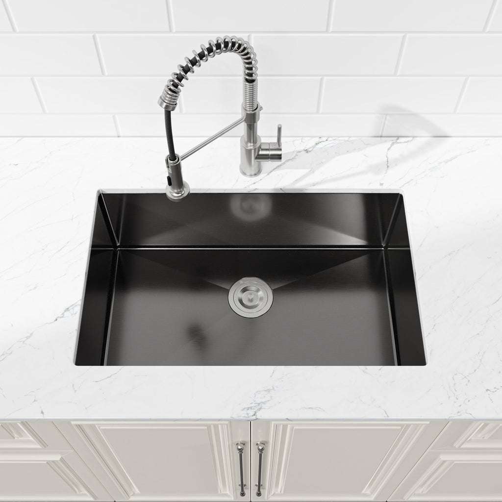Stainless Steel Kitchen Sink, 30″x19″ Single Bowl, Undermount HandmadeSink in Black, with US Standard Drain and Hook, SS-BL-05